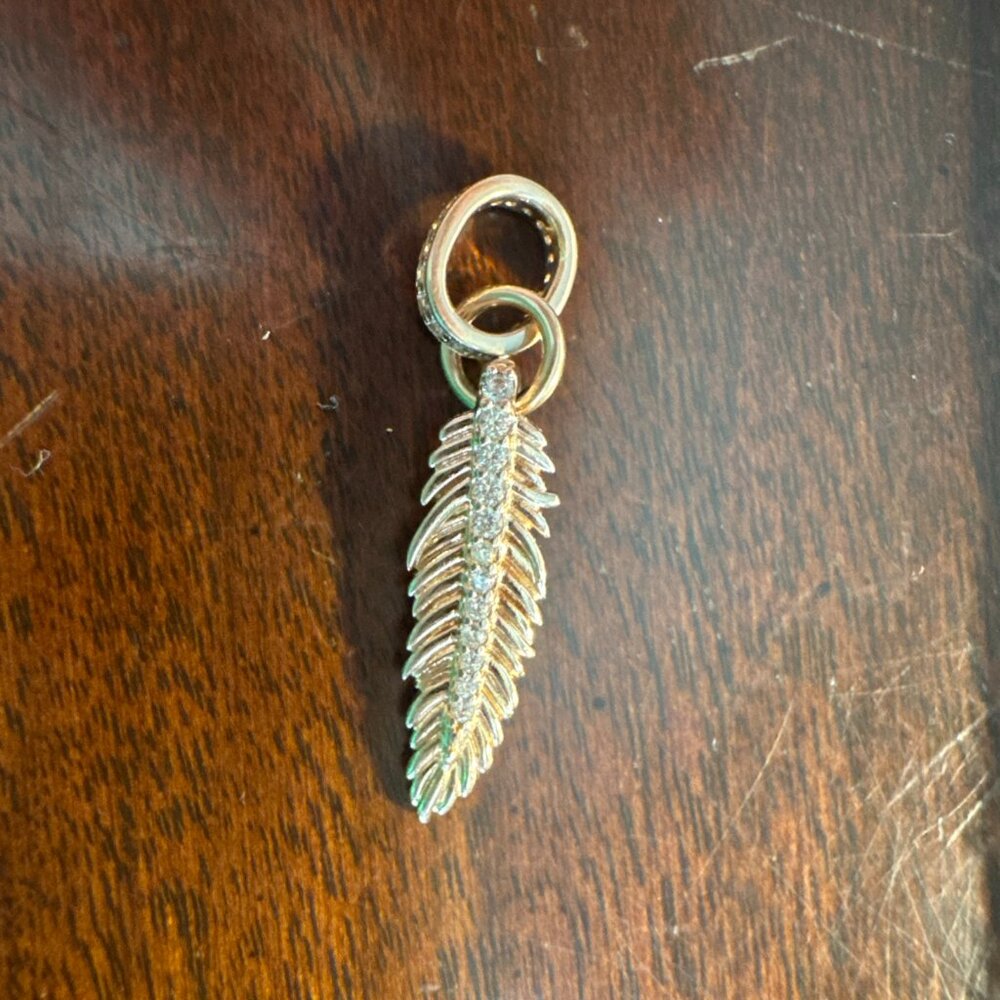 Pandora Feather Pave Charm Sterling Silver Rose Gold Plated Dangle 789550C01